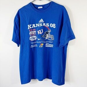 University of Kansas Rock Chalk KU Football Royal Blue T Shirt 2008 Size XL